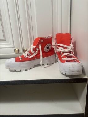 Converse Orange-Red High-Top Lug Sole Sneakers